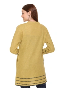CLAPTON Women Round Neck  Yellow Full Sleeve  With Pocket Wool Cardigan (Outer Long) - XL, Yellow, Wool, Pack of1